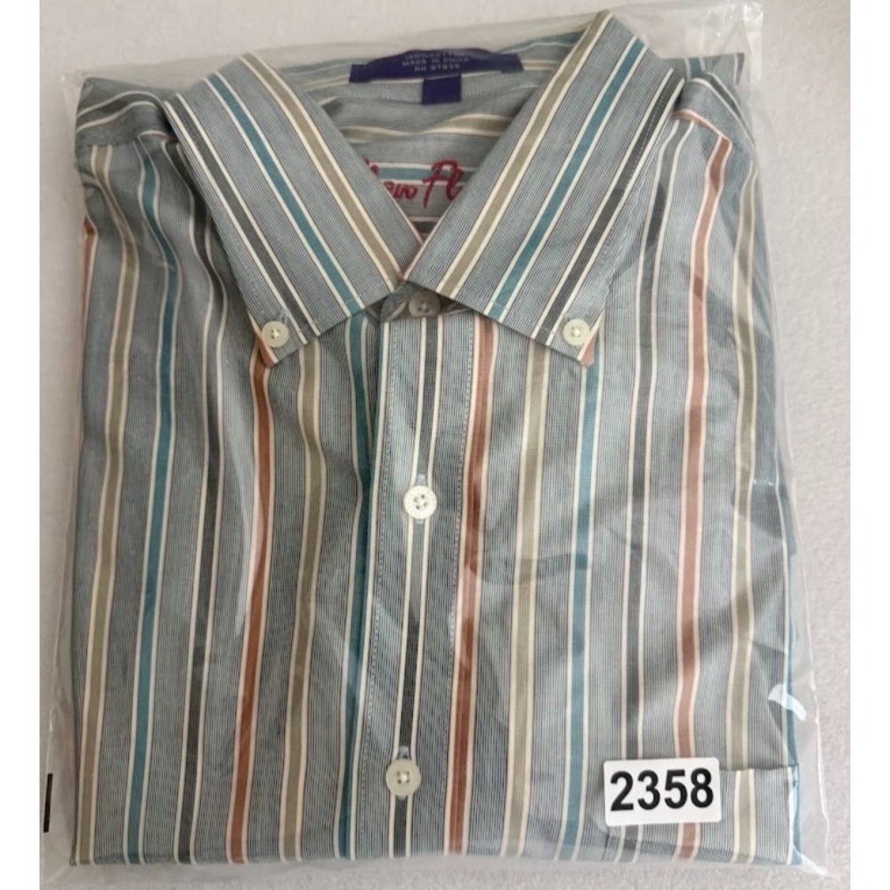 Allen Flusser Shirt Men Large Multicolor Striped 100% Cotton Button Down Pocket - Picture 13 of 13